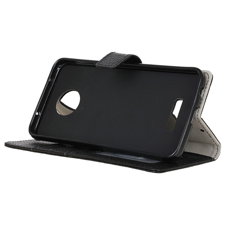 For Motorola Moto Z Play Wallet Genuine Leather Case Stand Lychee Texture - Black-5