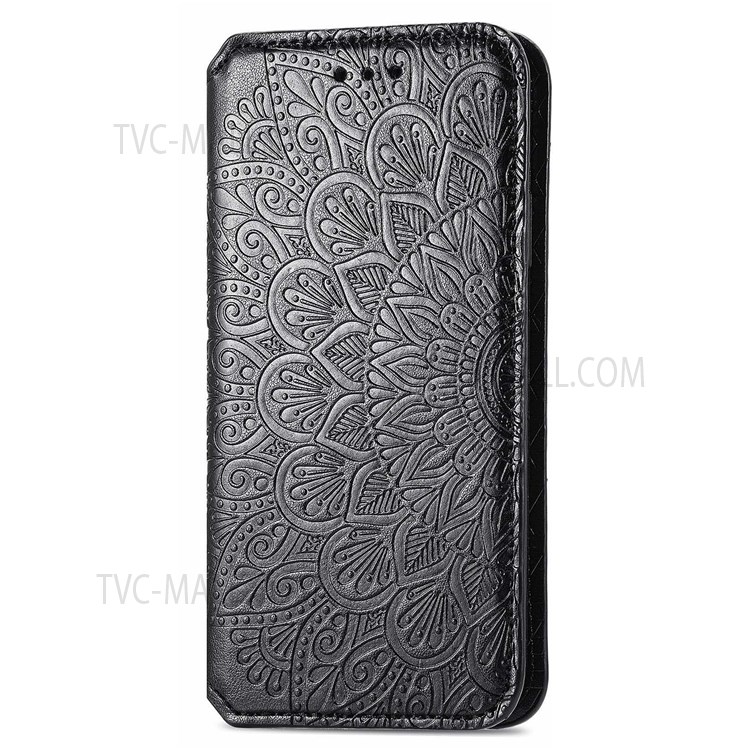 For Motorola Moto G71 5G Magnetic Auto-absorbed PU Leather Case Mandala Flower Imprinted Stand Flip Wallet Cover - Black-2