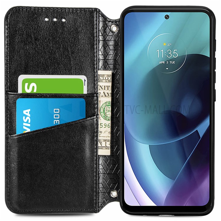 For Motorola Moto G71 5G Magnetic Auto-absorbed PU Leather Case Mandala Flower Imprinted Stand Flip Wallet Cover - Black-4