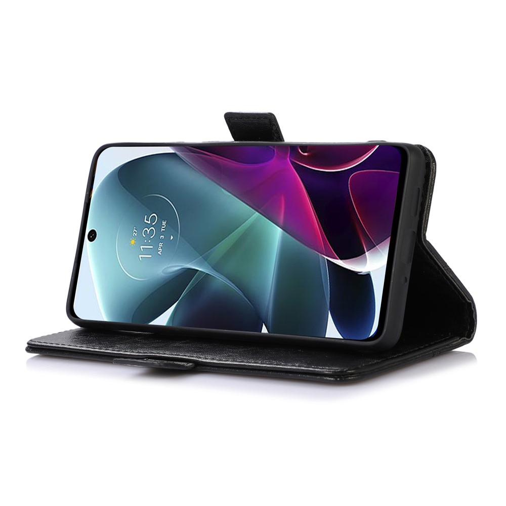 For Motorola Moto G200 5G Crazy Horse Texture Cellphone Stand Cover Side Magnetic Clasps Folio Flip PU Leather Case Wallet Phone Shell - Black-5