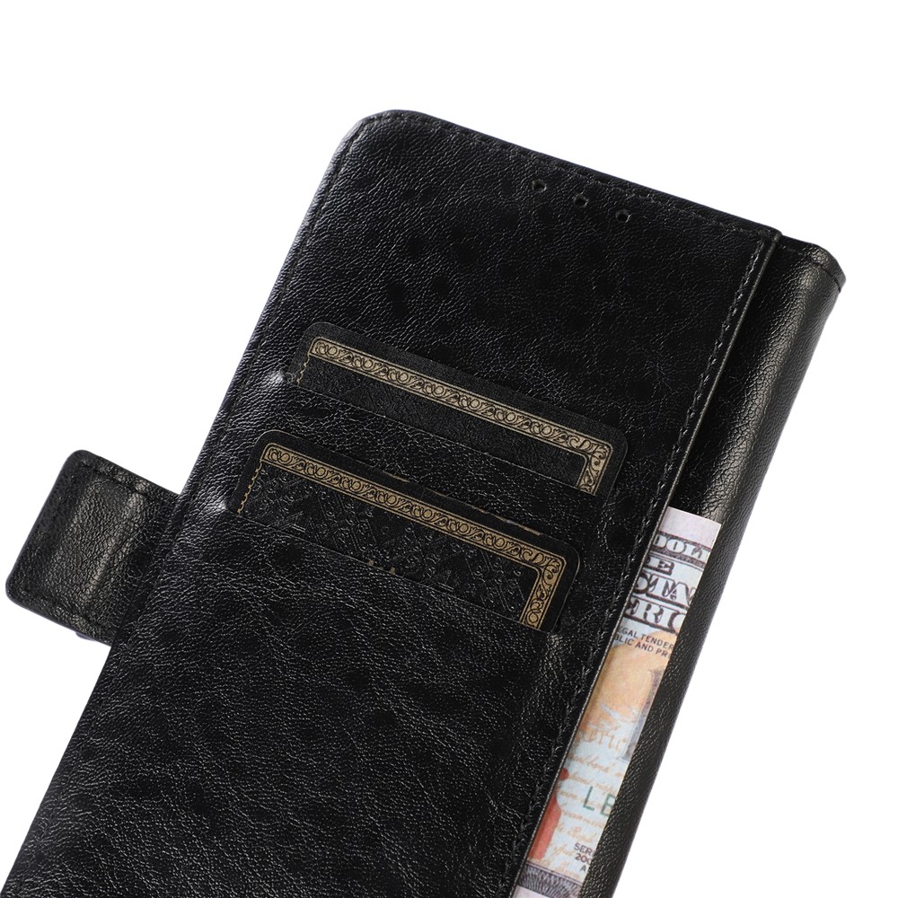 For Motorola Moto G71 5G Crazy Horse Texture Side Magnetic Clasps PU Leather Case Wallet Stand Drop Proof Phone Shell - Black-6