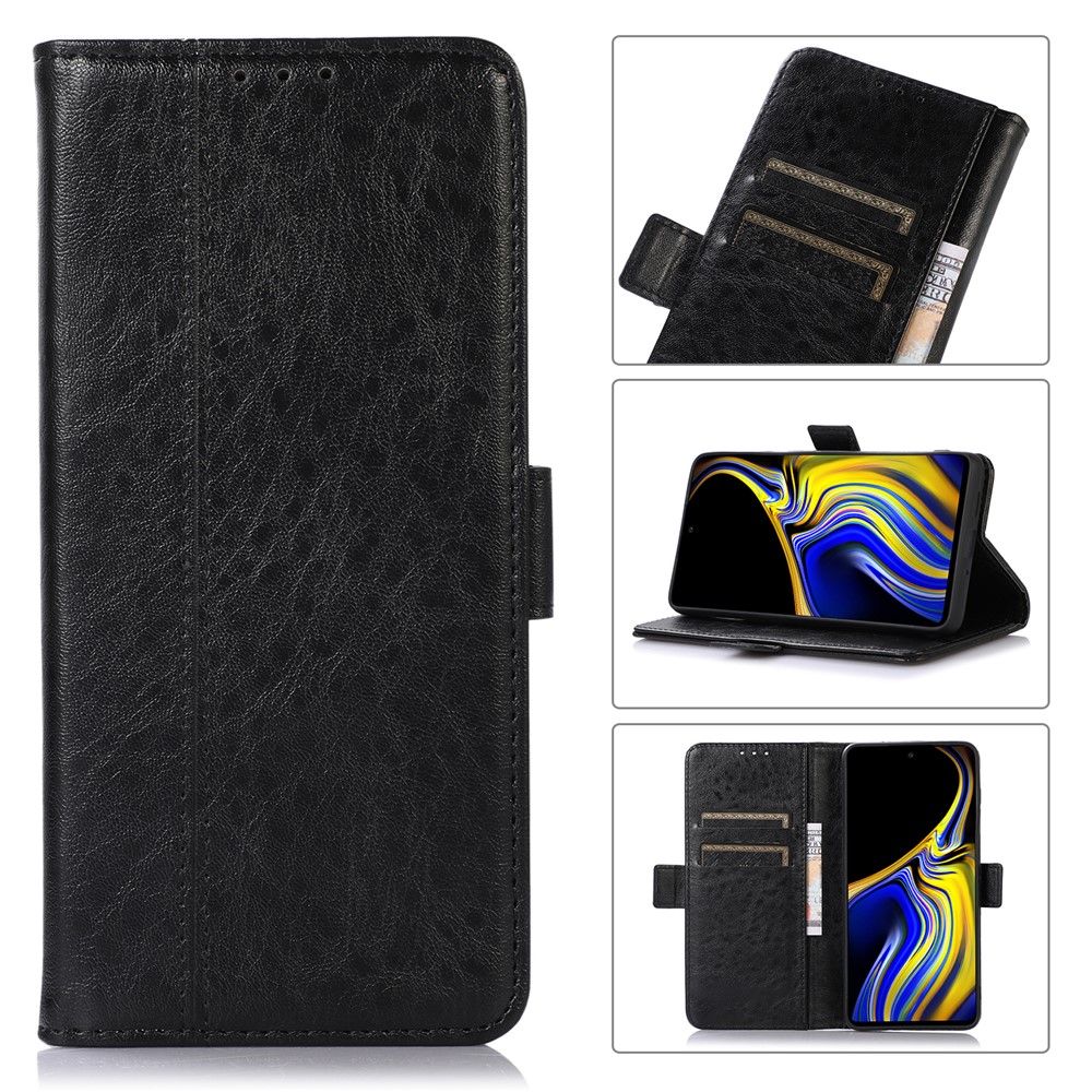 For Motorola Moto G71 5G Crazy Horse Texture Side Magnetic Clasps PU Leather Case Wallet Stand Drop Proof Phone Shell - Black-8