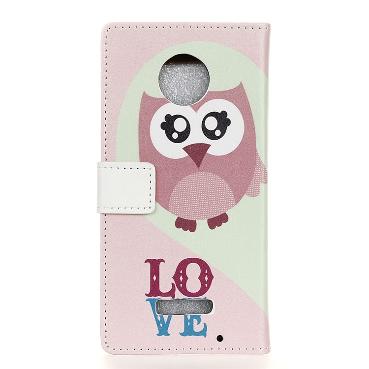 Patterned Leather Wallet Case for Motorola Moto Z Play - Pink Owl and LOVE Pattern-2