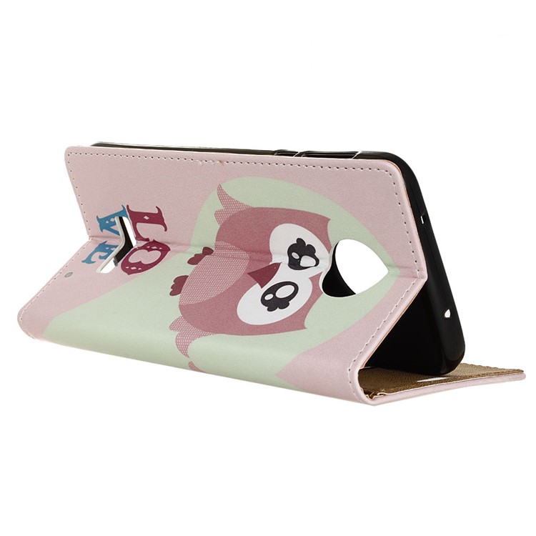 Patterned Leather Wallet Case for Motorola Moto Z Play - Pink Owl and LOVE Pattern-4