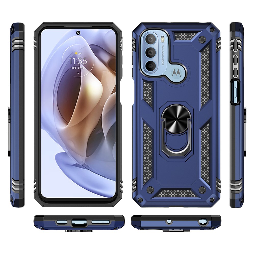For Motorola Moto G31/G41 PC + TPU Hybrid Phone Case with 360-Degree Integrated Metal Bracket - Blue-2