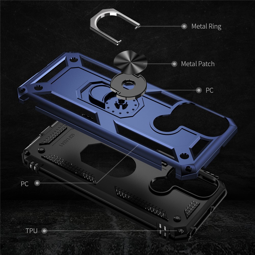 For Motorola Moto G31/G41 PC + TPU Hybrid Phone Case with 360-Degree Integrated Metal Bracket - Blue-4