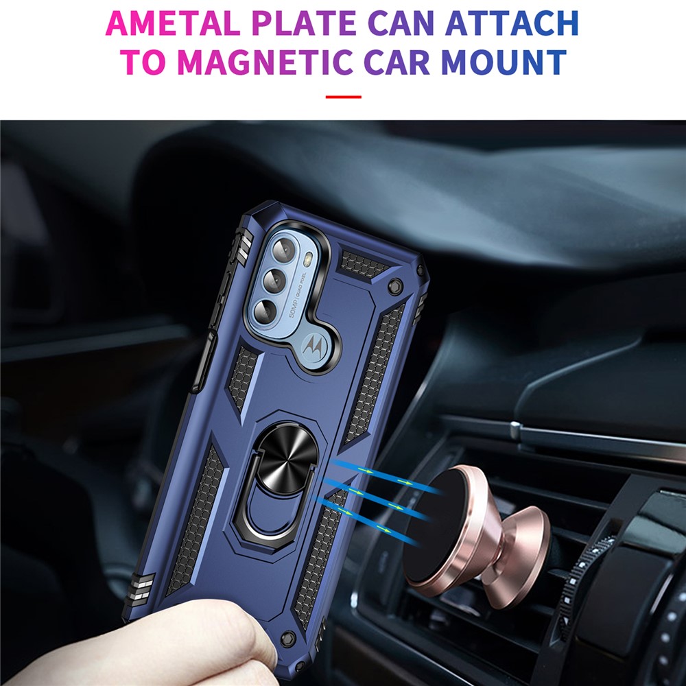 For Motorola Moto G31/G41 PC + TPU Hybrid Phone Case with 360-Degree Integrated Metal Bracket - Blue-6