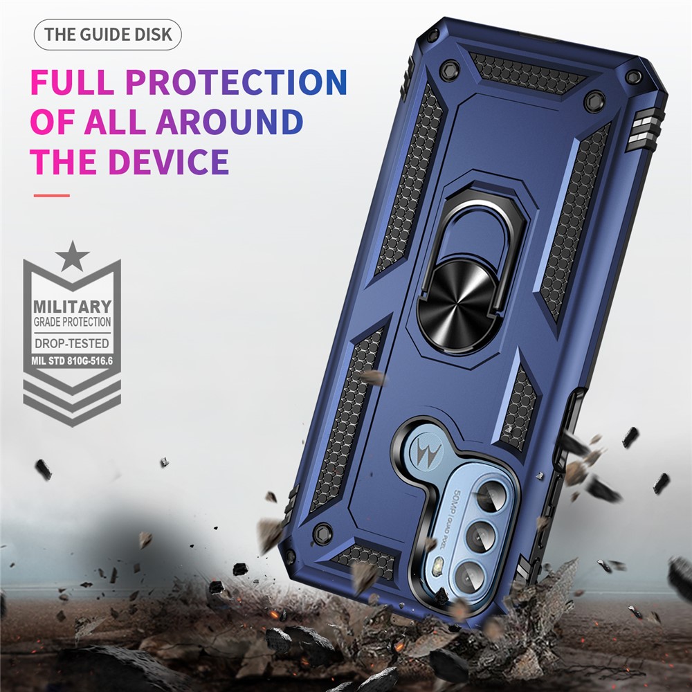 For Motorola Moto G31/G41 PC + TPU Hybrid Phone Case with 360-Degree Integrated Metal Bracket - Blue-7