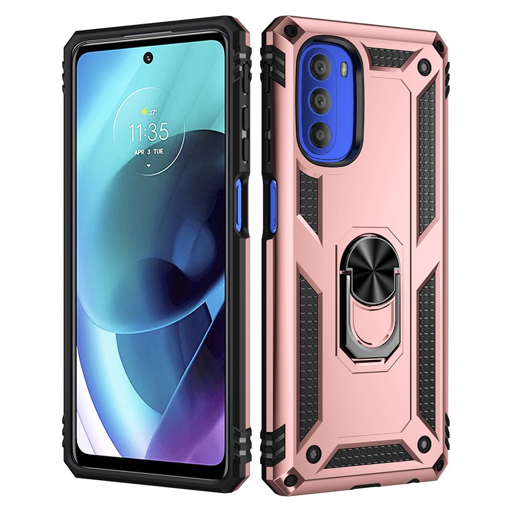 For Motorola Moto G51 5G Kickstand Hybrid Phone Cover Case Anti-Collision Mobile Phone Accessory - Rose Gold-2