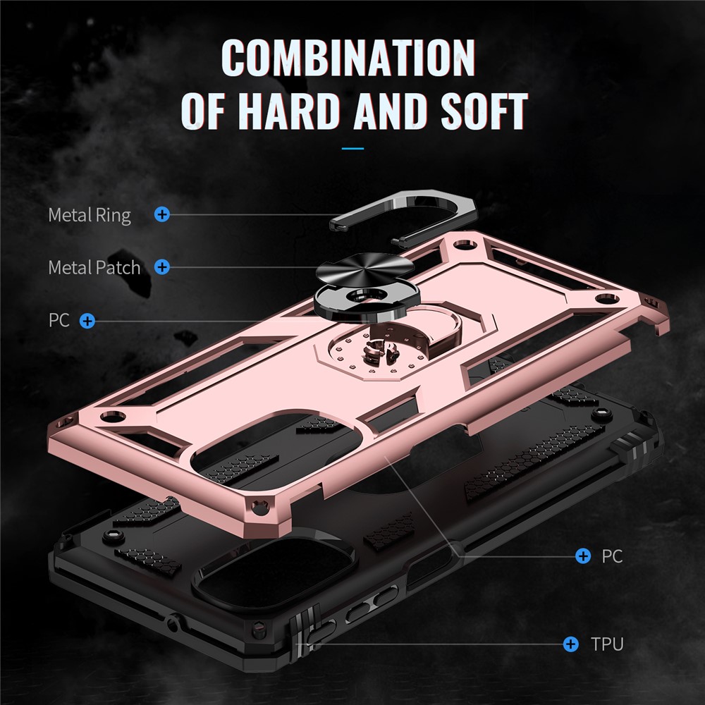 For Motorola Moto G51 5G Kickstand Hybrid Phone Cover Case Anti-Collision Mobile Phone Accessory - Rose Gold-3