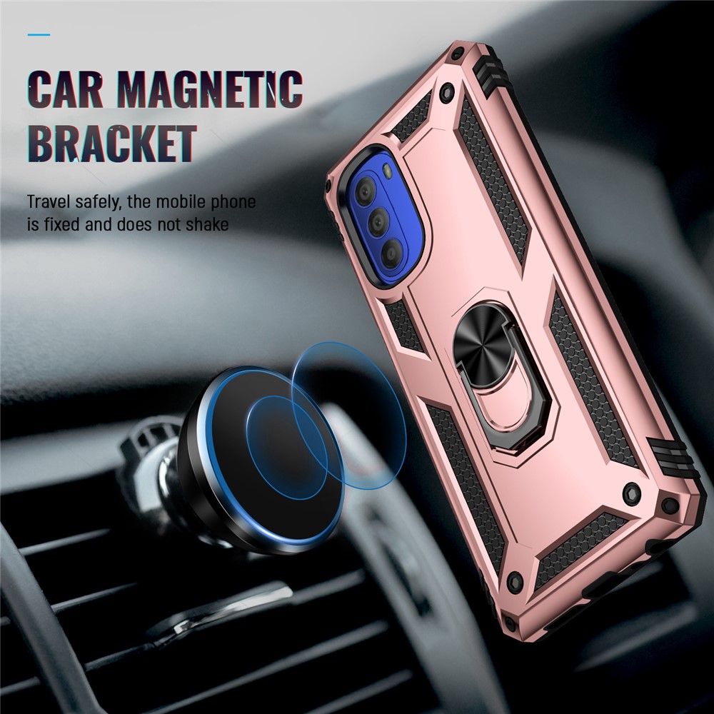 For Motorola Moto G51 5G Kickstand Hybrid Phone Cover Case Anti-Collision Mobile Phone Accessory - Rose Gold-4