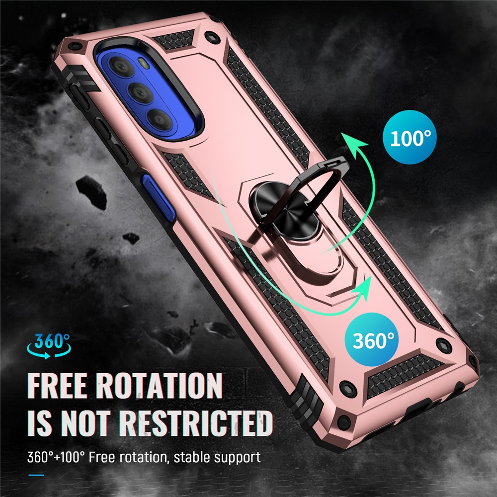 For Motorola Moto G51 5G Kickstand Hybrid Phone Cover Case Anti-Collision Mobile Phone Accessory - Rose Gold-5