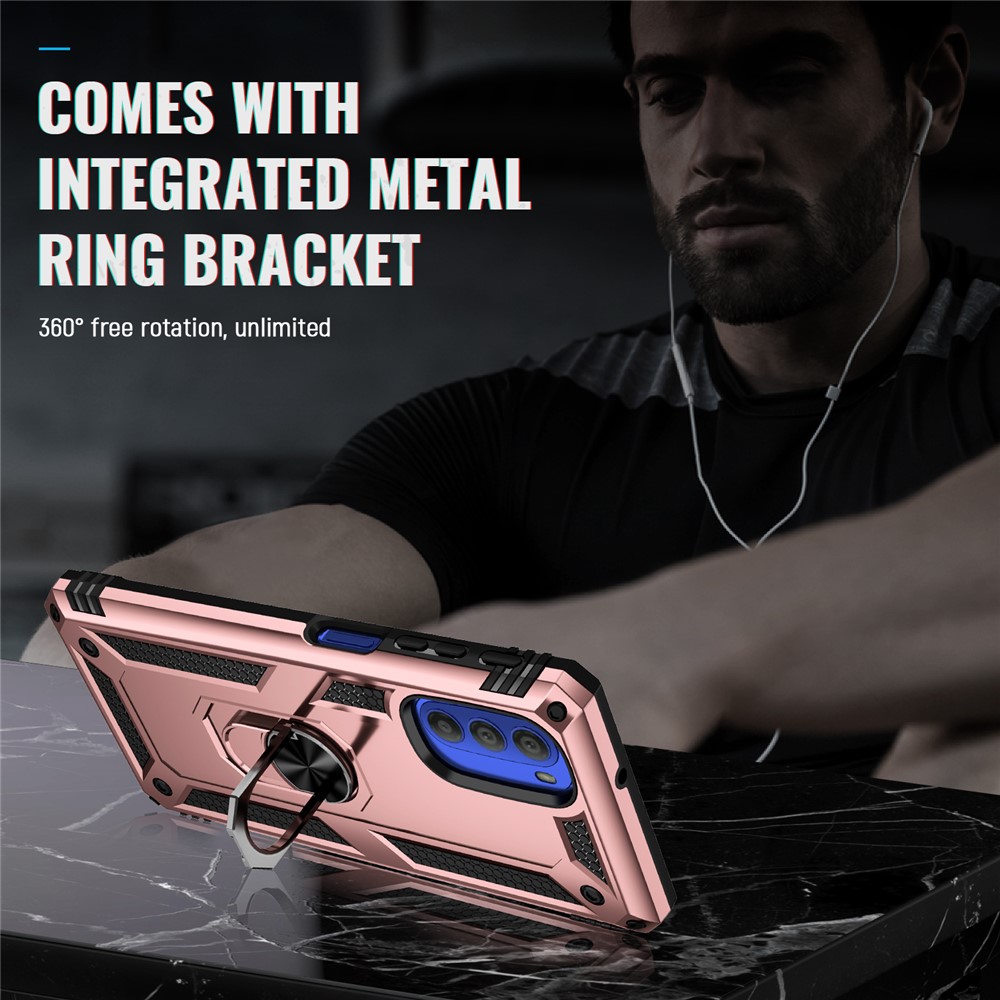 For Motorola Moto G51 5G Kickstand Hybrid Phone Cover Case Anti-Collision Mobile Phone Accessory - Rose Gold-6