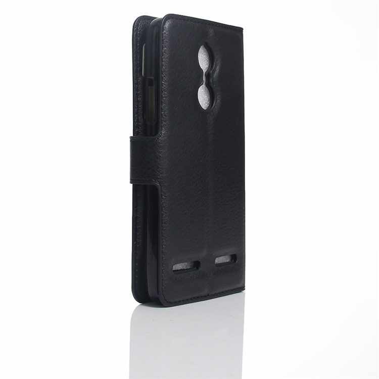Litchi Skin Wallet Leather Stand Case for Lenovo K6 - Black-2