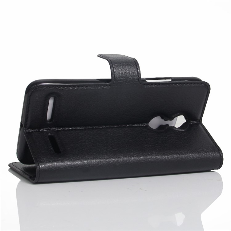 Litchi Skin Wallet Leather Stand Case for Lenovo K6 - Black-3