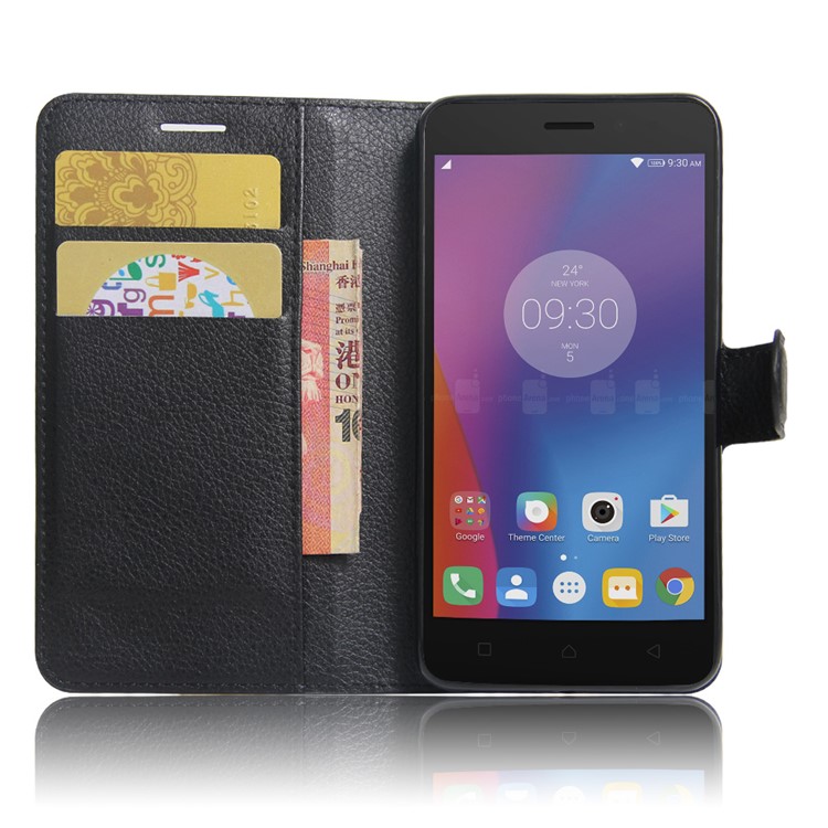 Litchi Skin Wallet Leather Stand Case for Lenovo K6 - Black-4