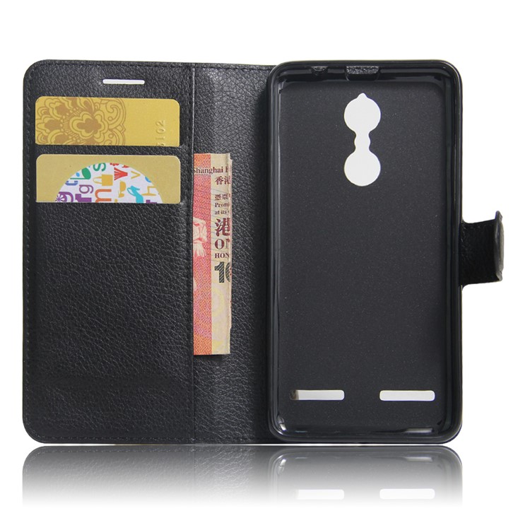 Litchi Skin Wallet Leather Stand Case for Lenovo K6 - Black-5
