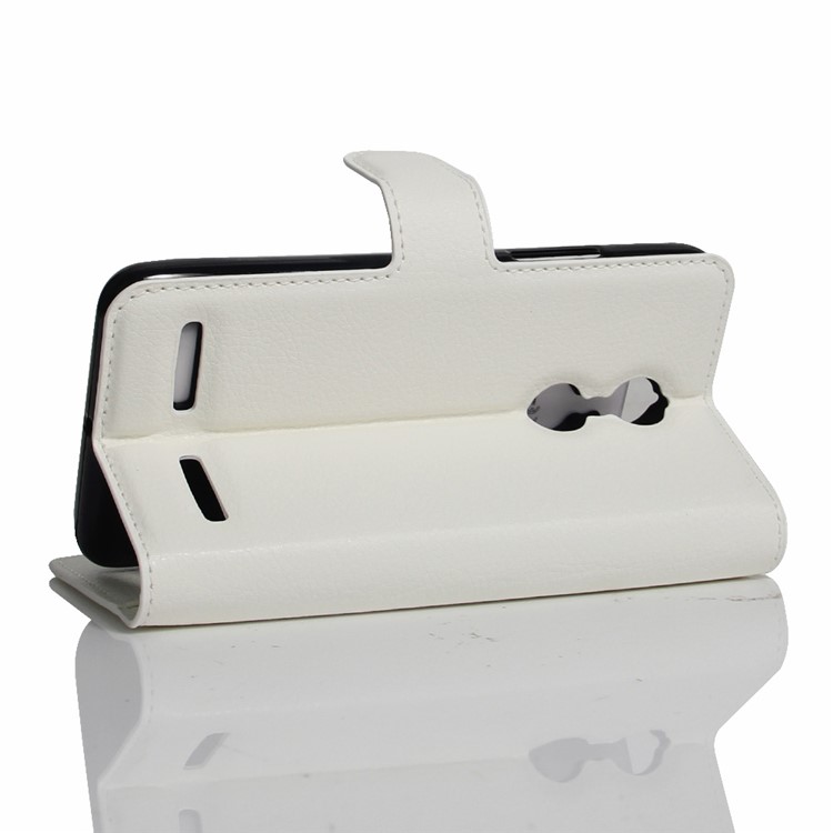Litchi Skin Wallet Leather Stand Cover for Lenovo K6 - White-3