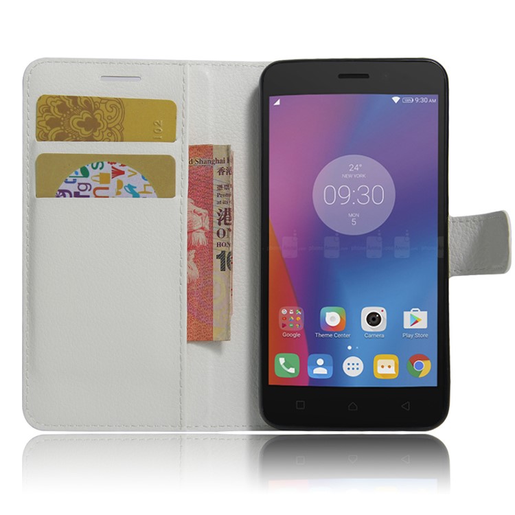 Litchi Skin Wallet Leather Stand Cover for Lenovo K6 - White-4