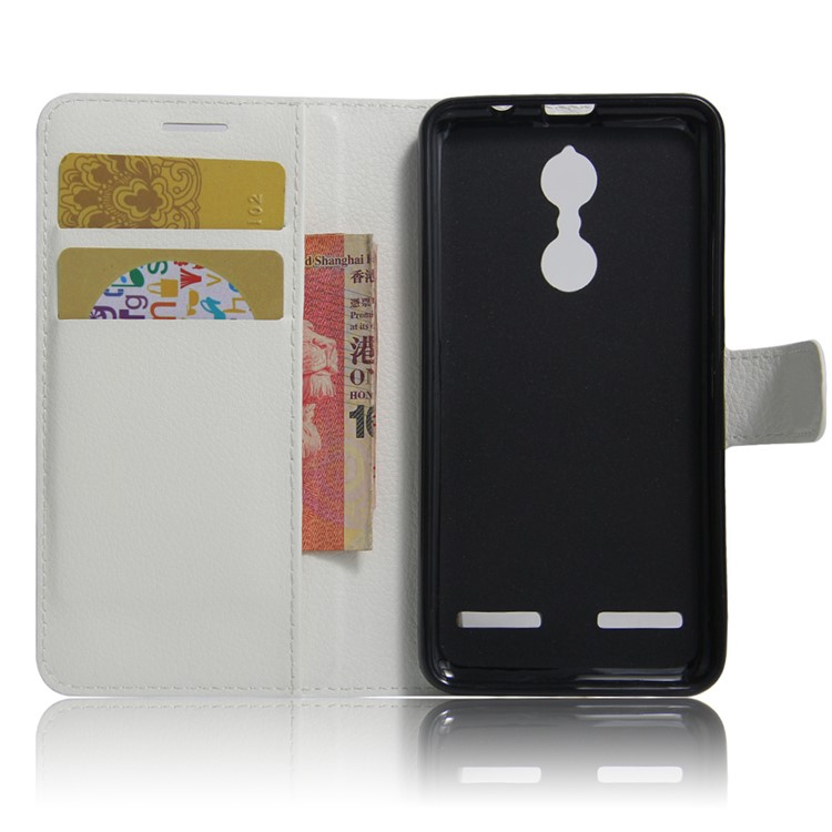 Litchi Skin Wallet Leather Stand Cover for Lenovo K6 - White-5