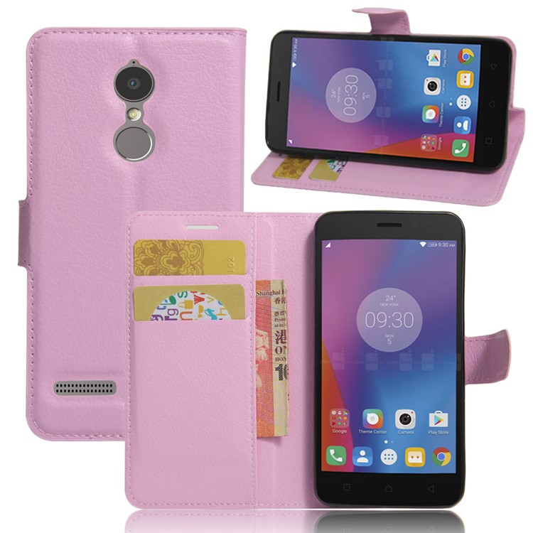 Litchi Skin Magnetic Leather Stand Cover for Lenovo K6 - Pink-1