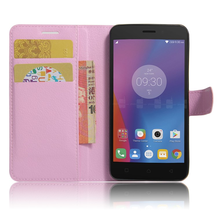 Litchi Skin Magnetic Leather Stand Cover for Lenovo K6 - Pink-4