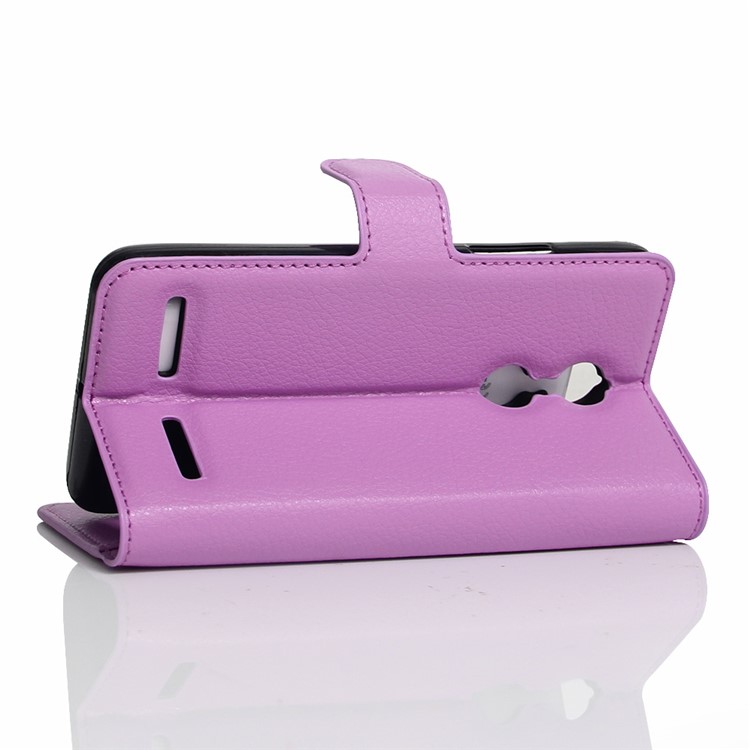 Litchi Skin Leather Stand Cover with Card Slots for Lenovo K6 - Purple-3