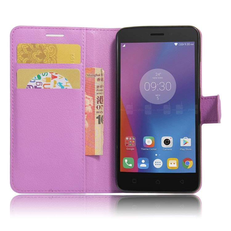 Litchi Skin Leather Stand Cover with Card Slots for Lenovo K6 - Purple-4