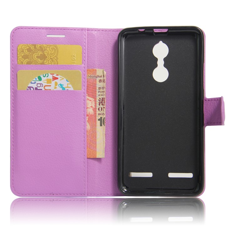 Litchi Skin Leather Stand Cover with Card Slots for Lenovo K6 - Purple-5