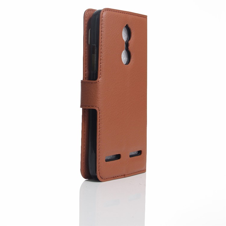 Litchi Skin Phone Leather Wallet Case for Lenovo K6 - Brown-2
