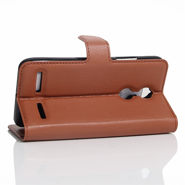 Litchi Skin Phone Leather Wallet Case for Lenovo K6 - Brown-3
