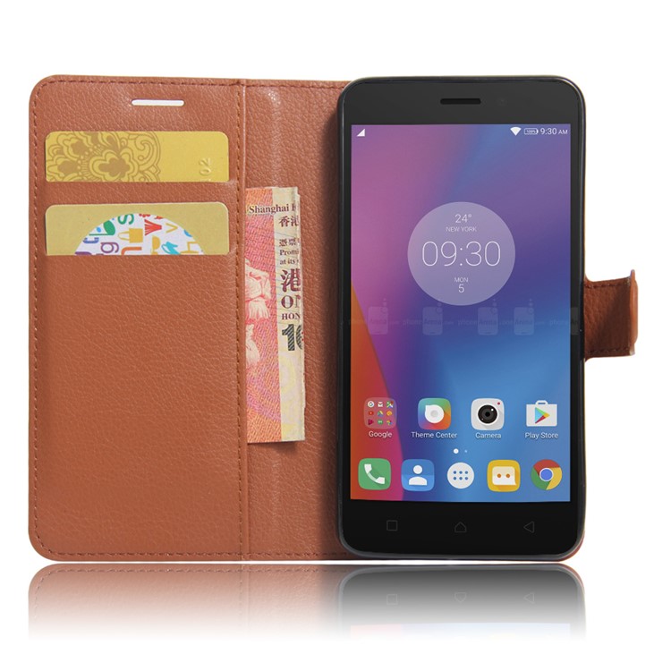 Litchi Skin Phone Leather Wallet Case for Lenovo K6 - Brown-4