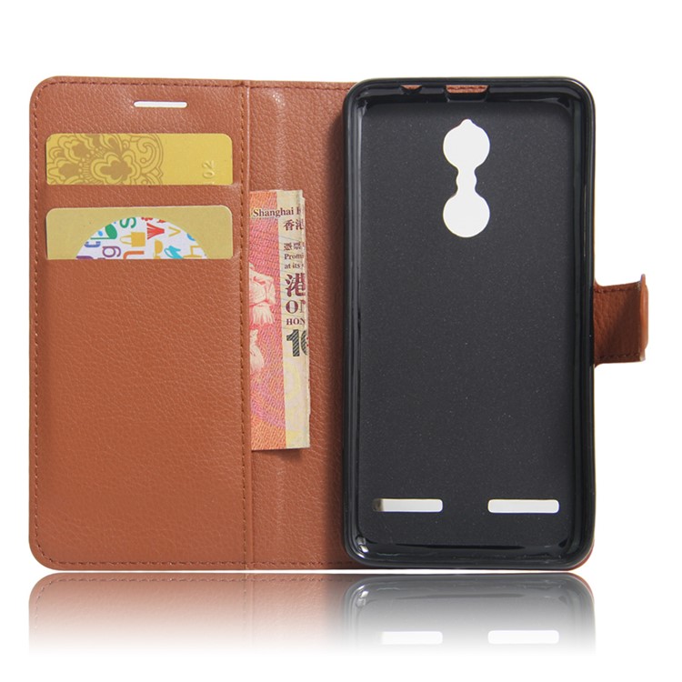 Litchi Skin Phone Leather Wallet Case for Lenovo K6 - Brown-5