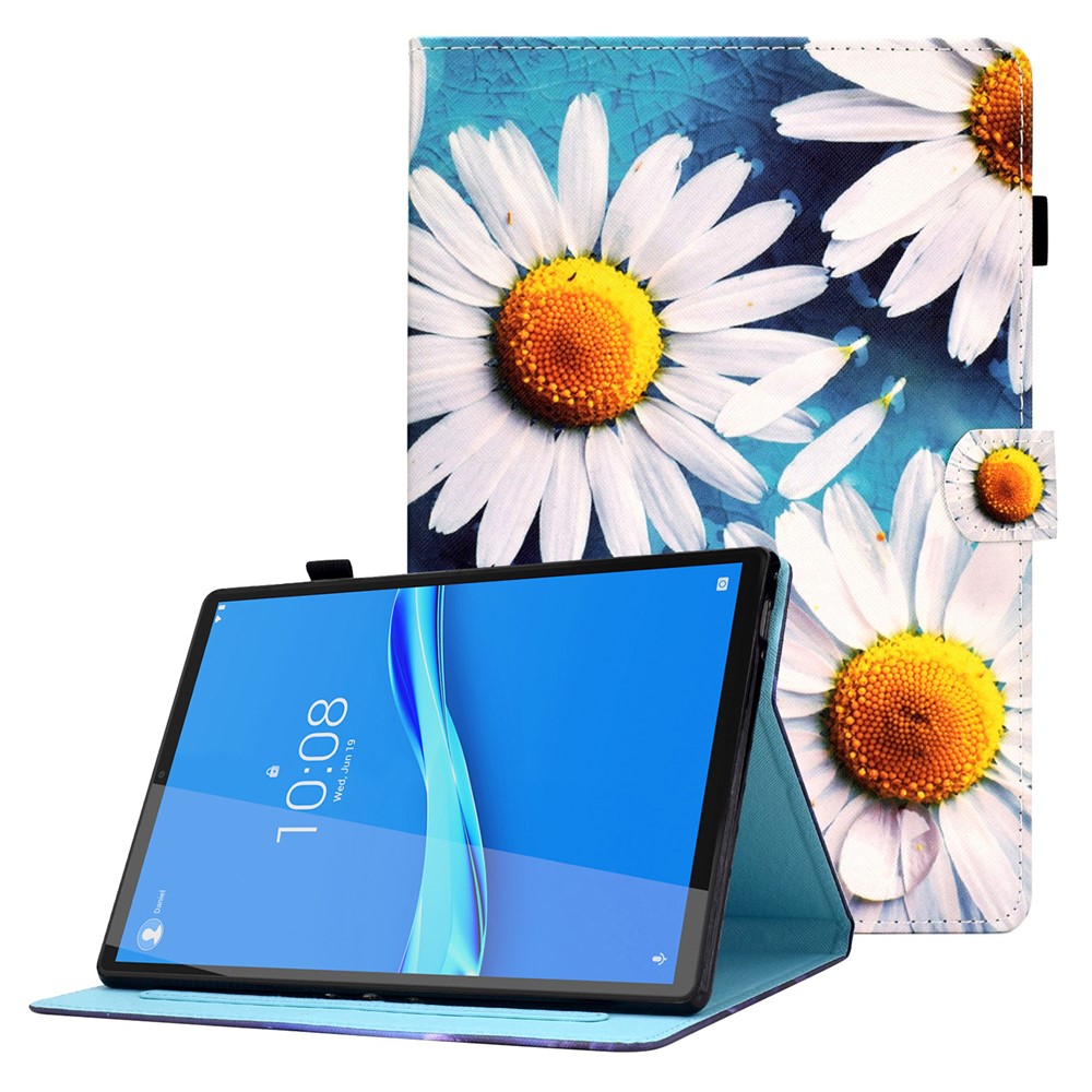 Stitching Leather Tablet Case for Lenovo Tab M10 TB-X605F, Card Slots Stand Pattern Printing Cover - Sunflower-1