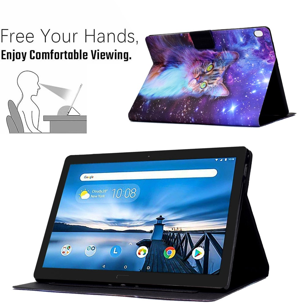PU Leather Tablet Stand Case for Lenovo Tab M10 TB-X605F, Pattern Printing Card Slots Cover - Cat-7