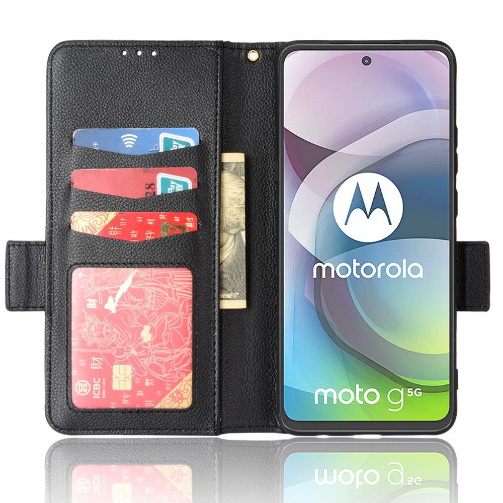 For Motorola Moto G 5G/One 5G Ace Double Magnetic Clasp All-inclusive Protection Phone Cover Litchi Texture Leather Flip Case with Wallet Stand - Black-4