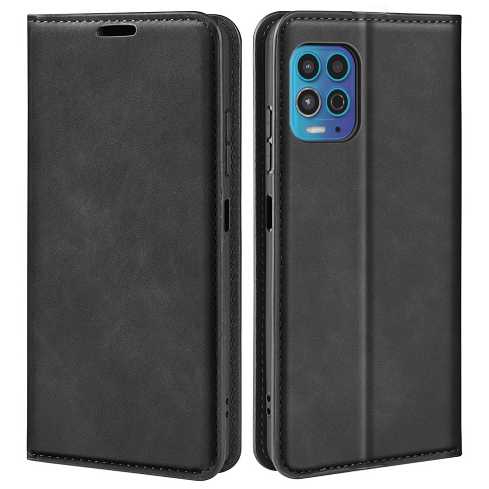 For Motorola Moto G100 Skin Touch PU Leather Flip Folio Case Wallet Stand Magnetic Adsorption Protective Cover - Black-1