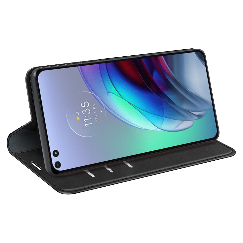 For Motorola Moto G100 Skin Touch PU Leather Flip Folio Case Wallet Stand Magnetic Adsorption Protective Cover - Black-4
