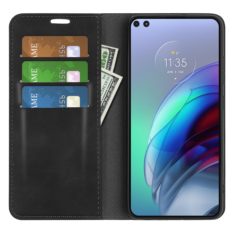 For Motorola Moto G100 Skin Touch PU Leather Flip Folio Case Wallet Stand Magnetic Adsorption Protective Cover - Black-5
