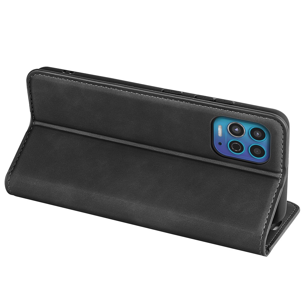 For Motorola Moto G100 Skin Touch PU Leather Flip Folio Case Wallet Stand Magnetic Adsorption Protective Cover - Black-6