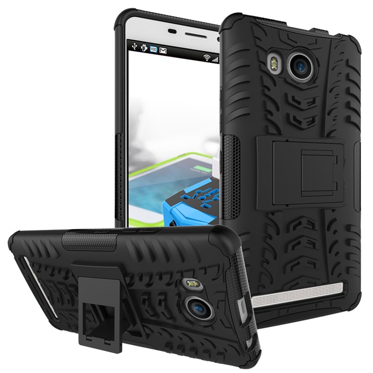 Cool Tire Pattern PC + TPU Kickstand Phone Case for Lenovo A7700 - Black-1