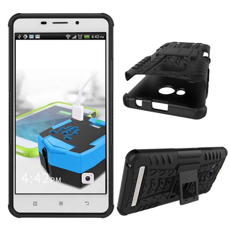 Cool Tire Pattern PC + TPU Kickstand Phone Case for Lenovo A7700 - Black-2
