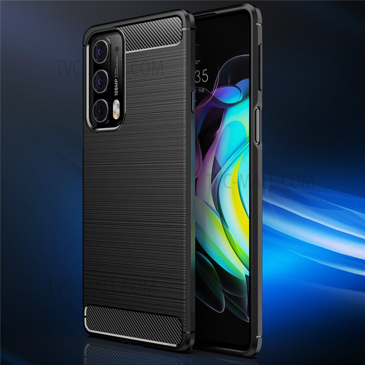For Motorola Edge 20 Carbon Fiber Texture Case Brushed Surface Soft TPU Anti-Fingerprint Protective Cover - Black-2