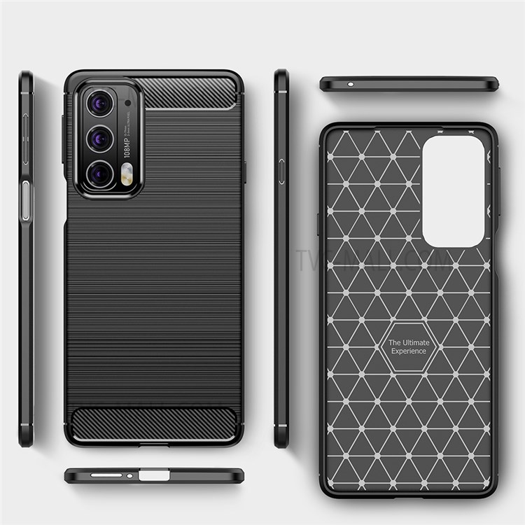 For Motorola Edge 20 Carbon Fiber Texture Case Brushed Surface Soft TPU Anti-Fingerprint Protective Cover - Black-7
