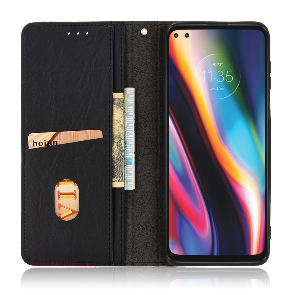 For Motorola Moto G 5G Plus / One 5G Splicing Horizontal Flip Leather Case Stand Hidden Magnetic Closure Shockproof Wallet Cover - Black-4