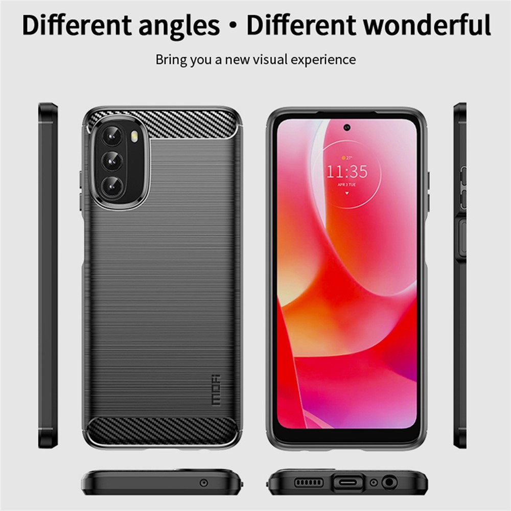 MOFI JK TPU Series-1 for Motorola Moto G 5G(2022) Phone Protector Carbon Fiber Texture Soft TPU Brushed Surface Anti-fall Case - Black-7