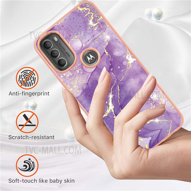 YB IMD Series-2 Marble Protective Case for Motorola Moto G71 5G, IMD Soft TPU Scratch-Proof Electroplated Cover - Purple 002-2