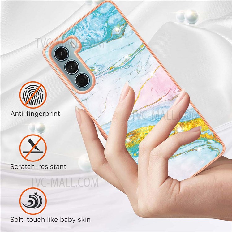 YB IMD Series-2 Marble Pattern Back Case for Motorola Moto G200 5G, Anti-Scratch IMD Electroplating TPU Cover - Green 004-2