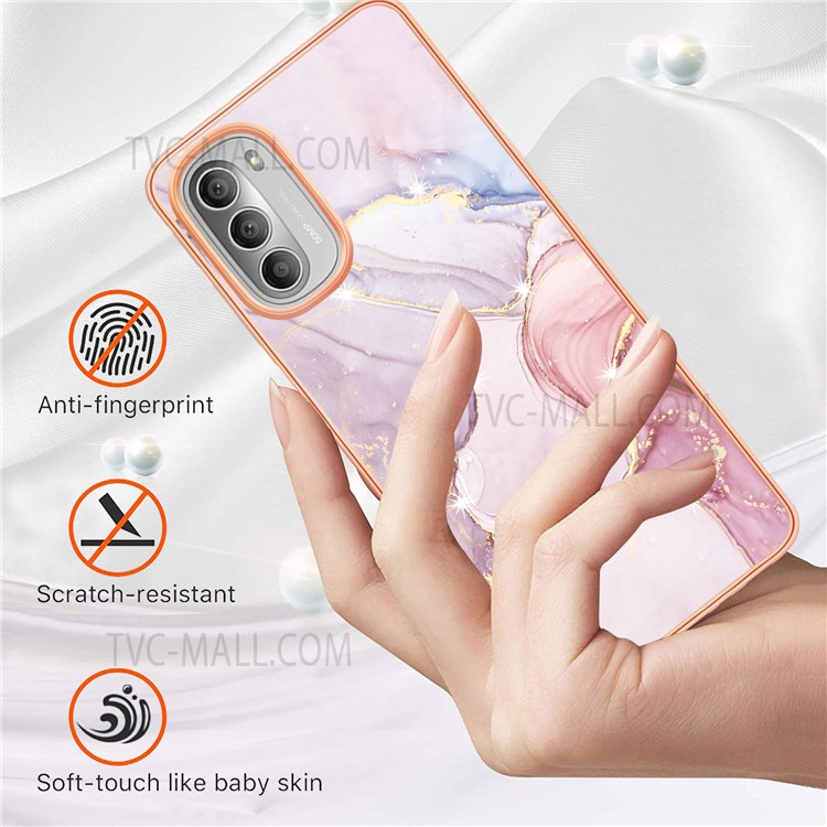 YB IMD Series-2 Marble Non-Slip Case for Motorola Moto G51 5G, Electroplated Edge Soft TPU IMD Back Cover - Rose Gold 005-2