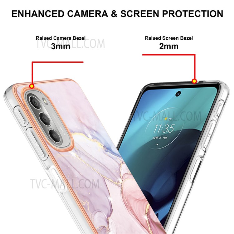 YB IMD Series-2 Marble Non-Slip Case for Motorola Moto G51 5G, Electroplated Edge Soft TPU IMD Back Cover - Rose Gold 005-4